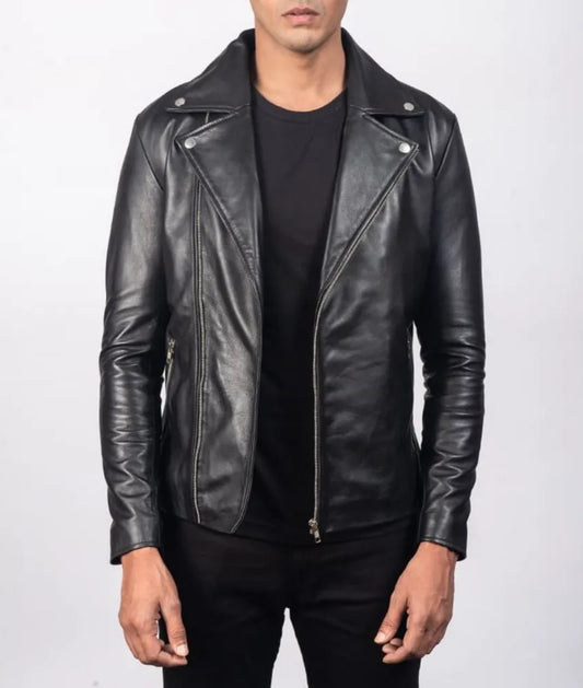 Black Motorcycle Leather Jacket - Leather moto jacket