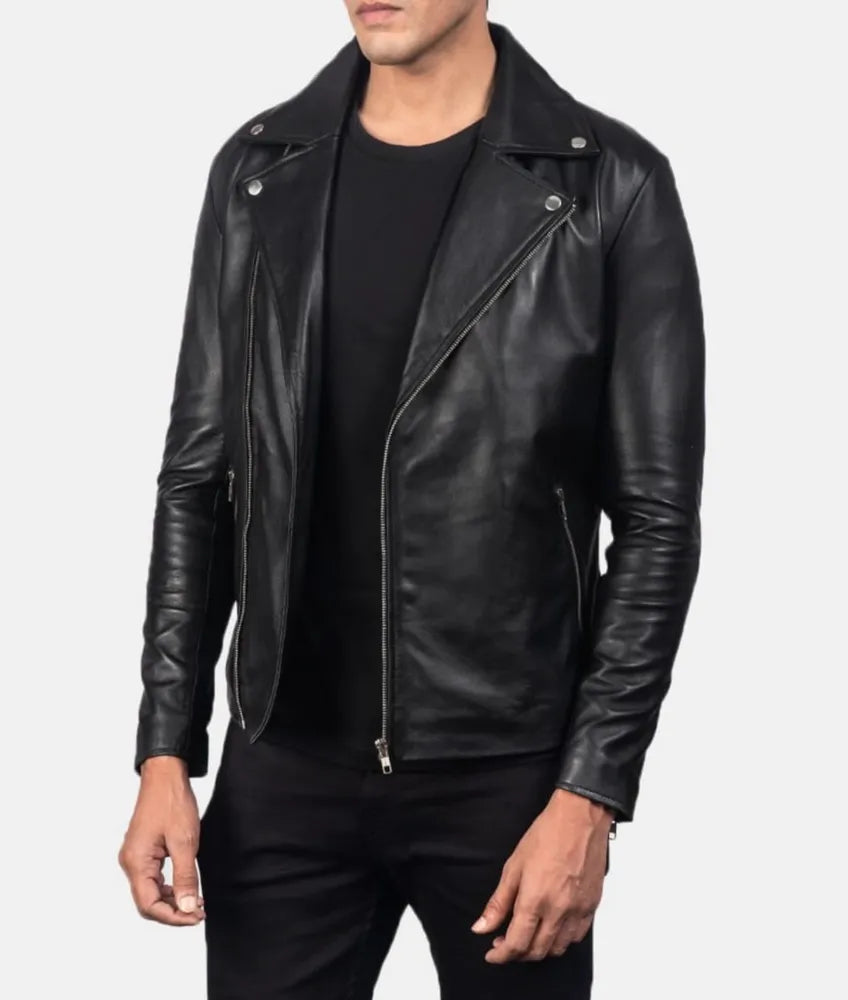 Black Motorcycle Leather Jacket - Leather moto jacket