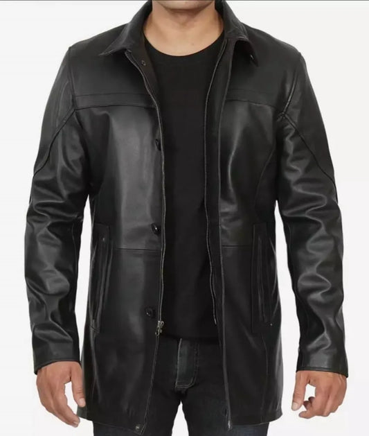 Black jacket men's leather - Cafe racer leather jacket