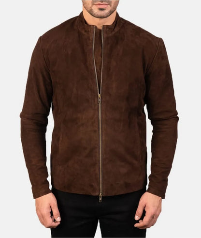 Stylish Genuine Brown Leather Jacket with a Modern Design for a Sophisticated Look