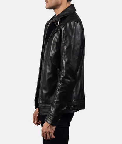 Black Asymmetrical men's leather motorcycle jacket