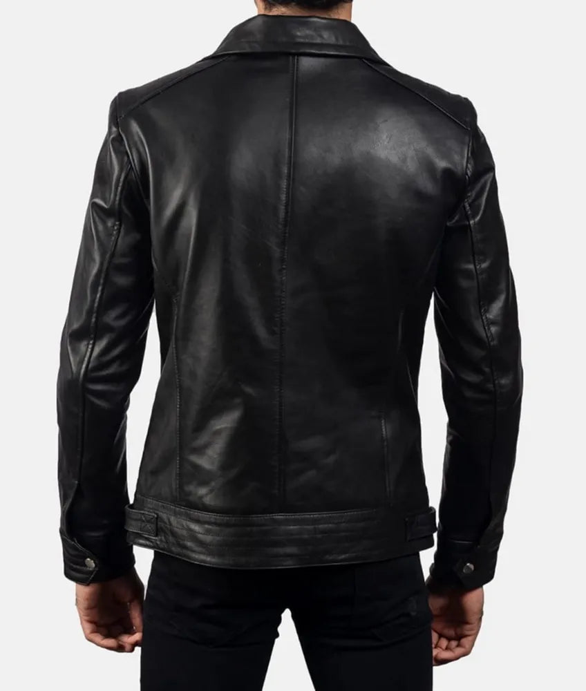 Black Asymmetrical men's leather motorcycle jacket