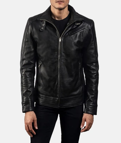 Black Asymmetrical men's leather motorcycle jacket