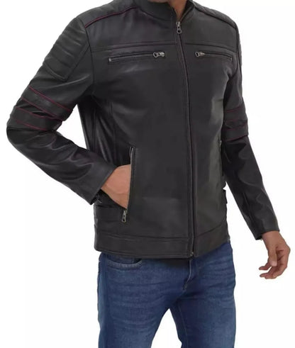 Men's Shirt Collar Classic Black Leather Jacket