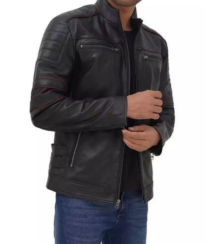 Men's Shirt Collar Classic Black Leather Jacket