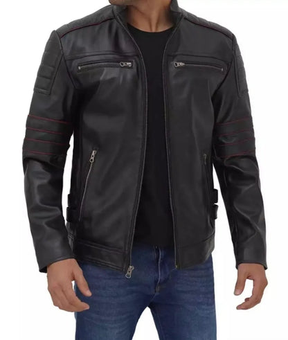 Men's Shirt Collar Classic Black Leather Jacket