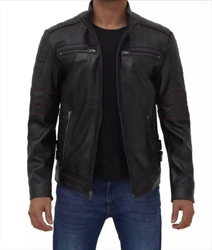 Men's Shirt Collar Classic Black Leather Jacket