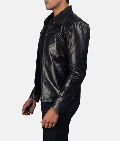 Black Cafe Racer leather Jacket – Premium Leather