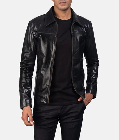 Black Cafe Racer leather Jacket – Premium Leather