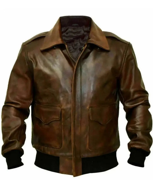 Elegant studded leather - vintage brown leather jacket