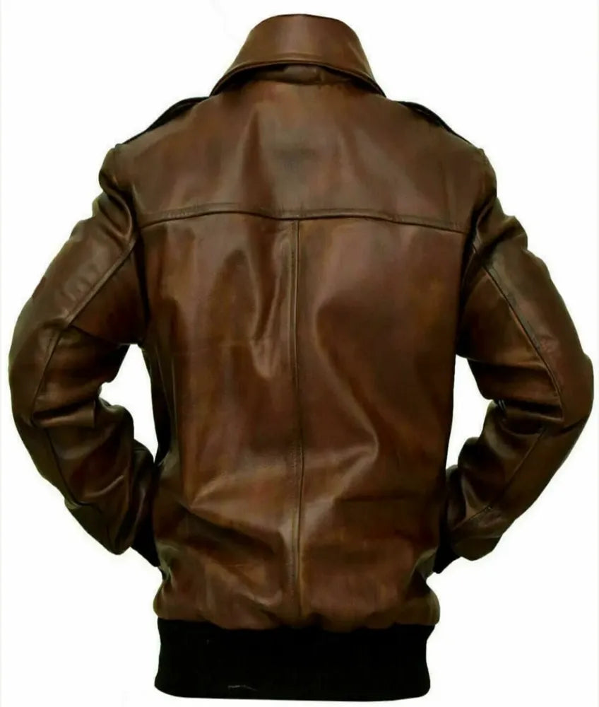 Elegant studded leather - vintage brown leather jacket