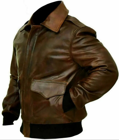 Elegant studded leather - vintage brown leather jacket