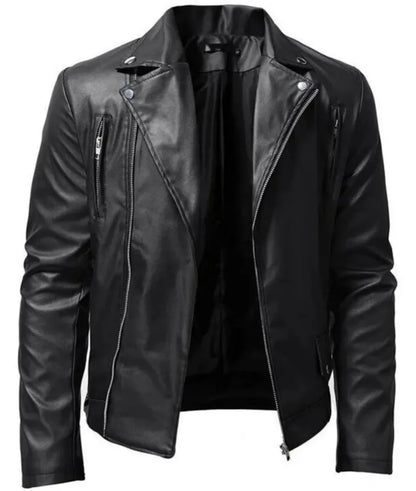 Black Asymmetrical leather motorcycle jacket men's