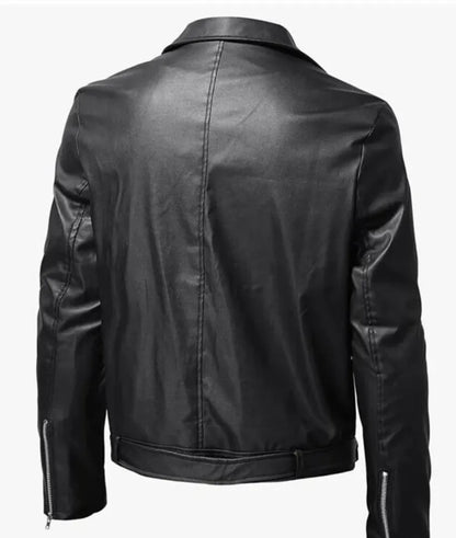 Black Asymmetrical leather motorcycle jacket men's