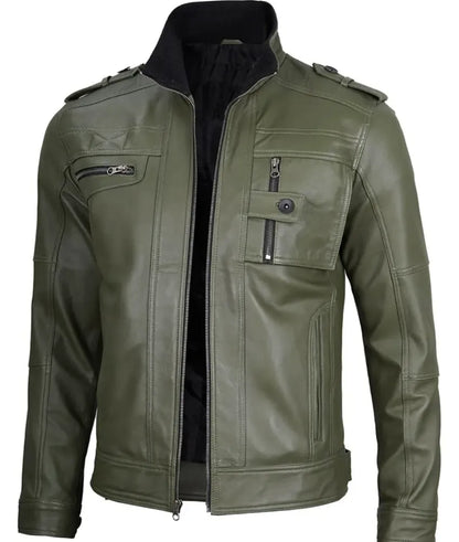 Green Leather Jacket - Leather bomber jackets for men