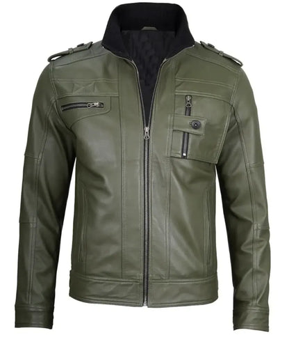 Green Leather Jacket - Leather bomber jackets for men