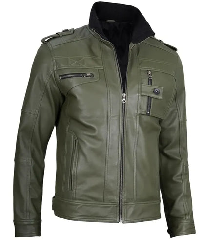 Green Leather Jacket - Leather bomber jackets for men