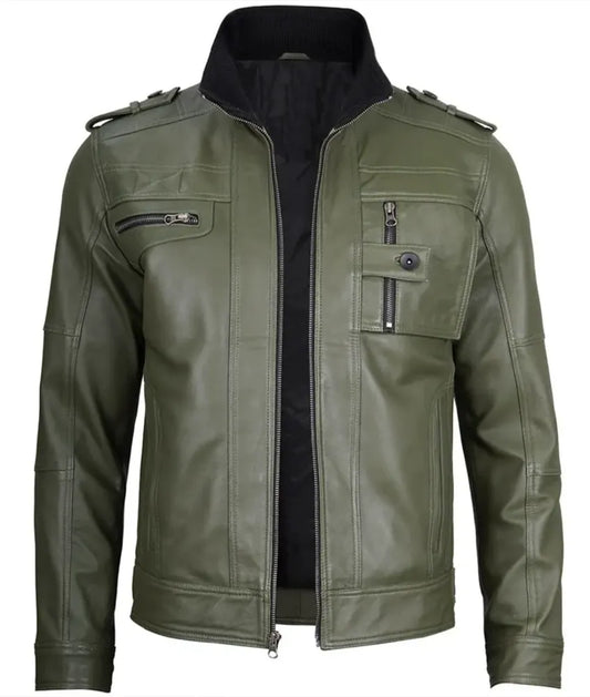 Green Leather Jacket - Leather bomber jackets for men