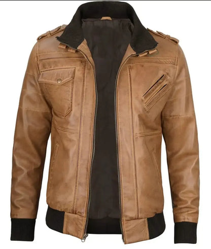 Leather and hoodie jacket - Lambskin leather jacket