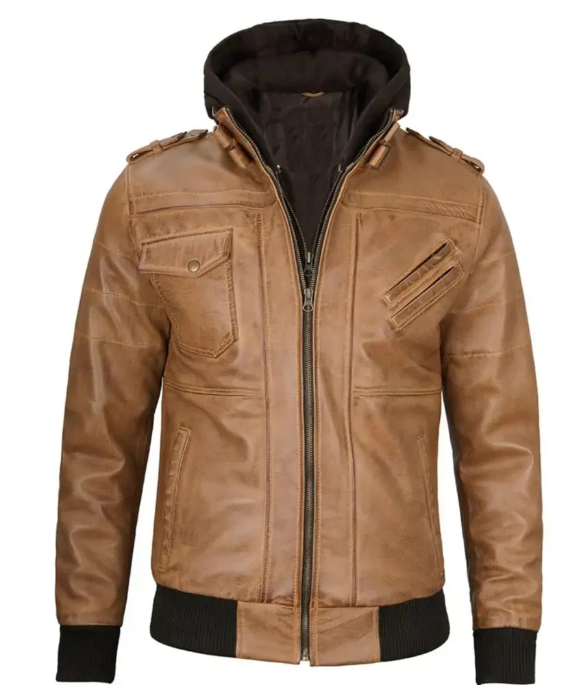 Leather and hoodie jacket - Lambskin leather jacket