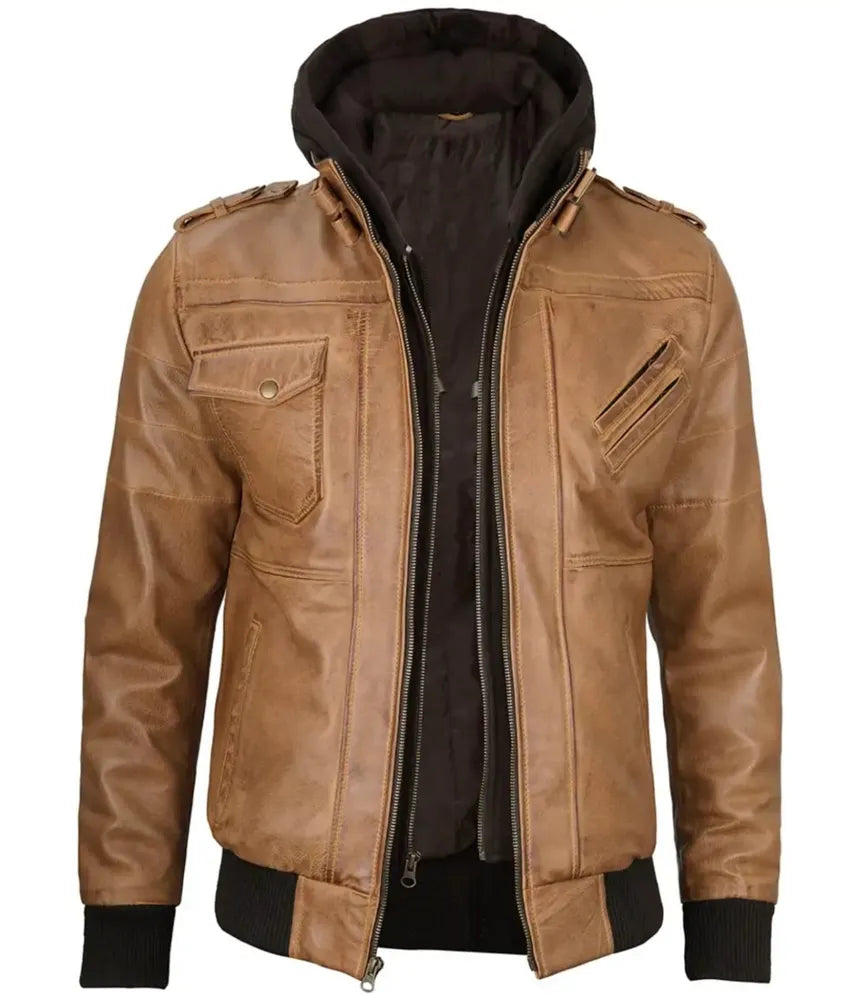 Leather and hoodie jacket - Lambskin leather jacket