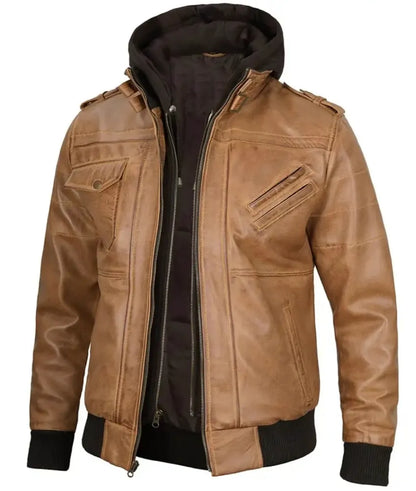 Leather and hoodie jacket - Lambskin leather jacket