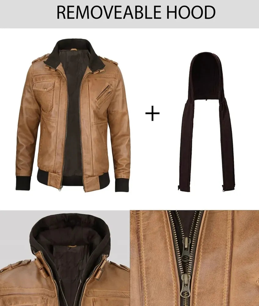 Leather and hoodie jacket - Lambskin leather jacket