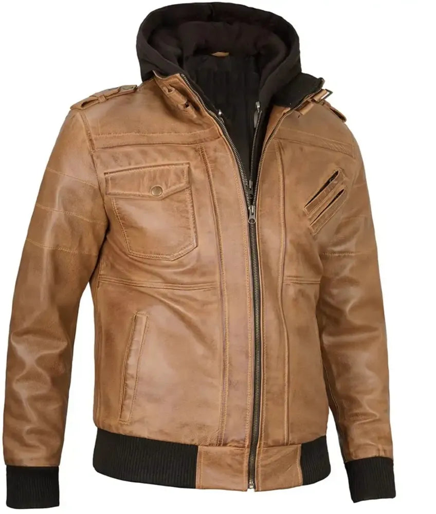 Leather and hoodie jacket - Lambskin leather jacket