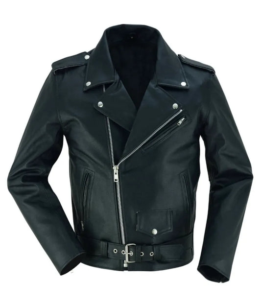 Classic Biker Leather Jacket - Leather Racer Jacket