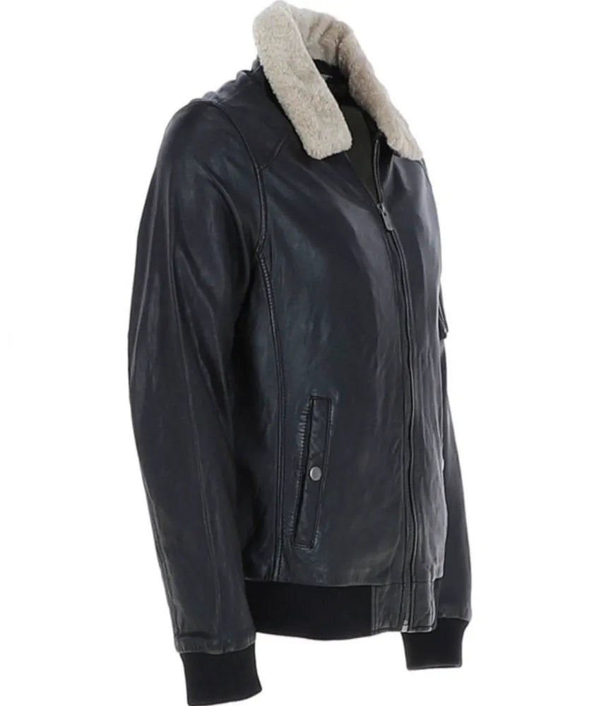 Genuine Black Leather Jacket with fur