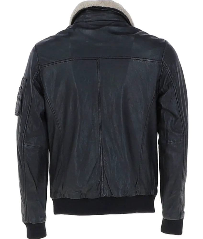 Genuine Black Leather Jacket with fur