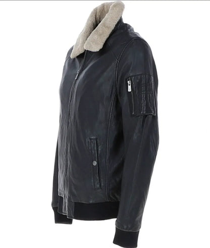 Genuine Black Leather Jacket with fur