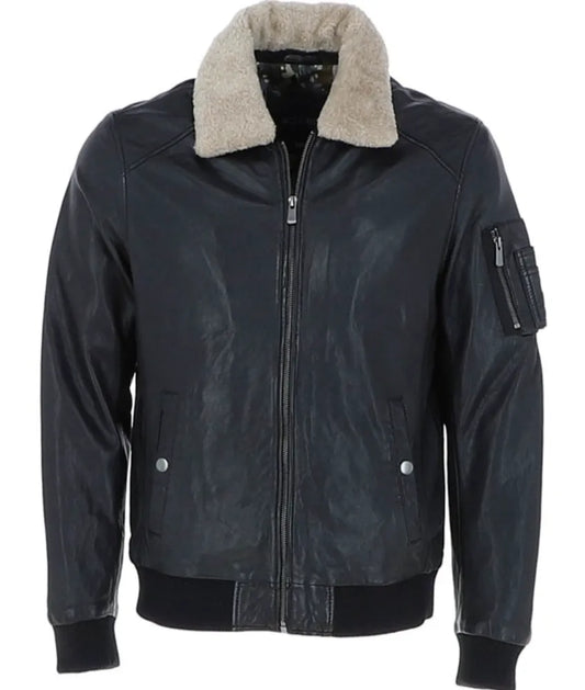 Genuine Black Leather Jacket with fur