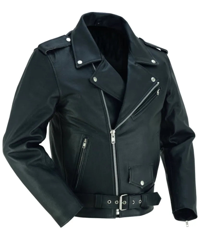 Classic Biker Leather Jacket - Leather Racer Jacket