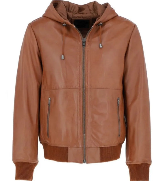 Men's Quilted Shoulder Camel Brown - Cafe Racer Leather Jacket