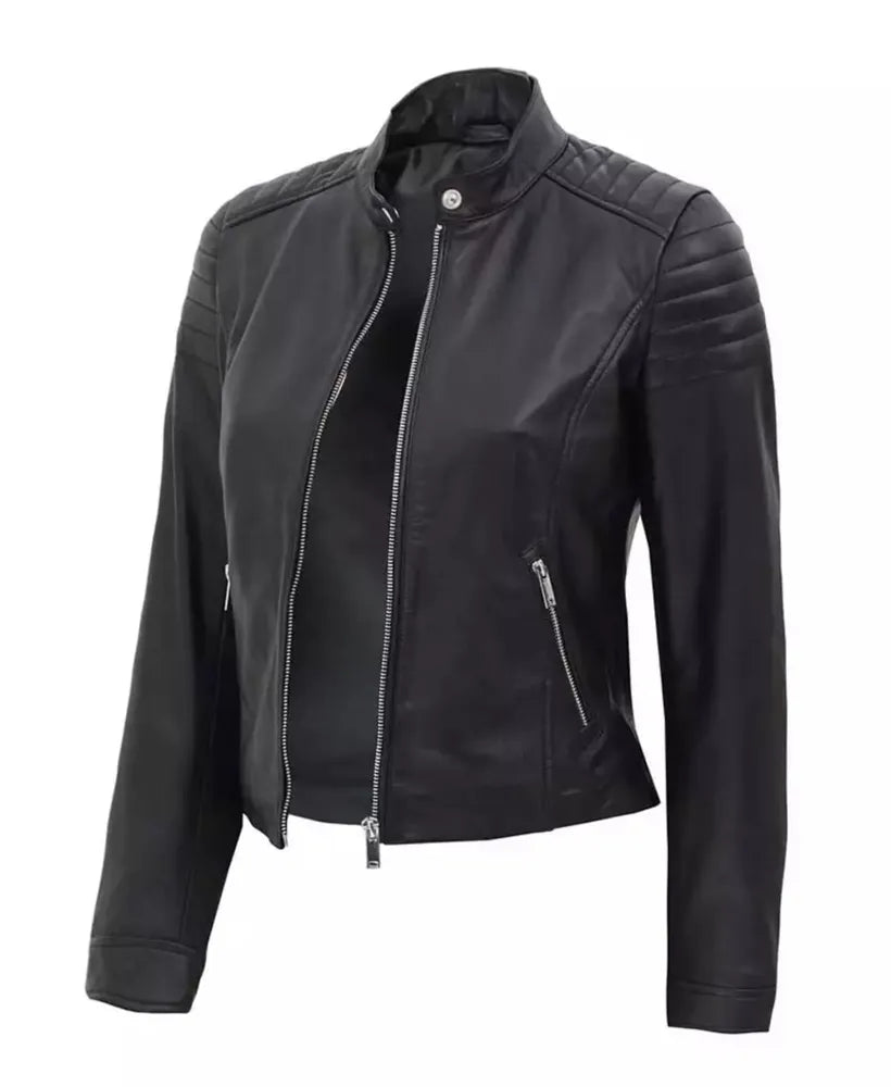 Black Leather Jacket for Women - leather motorcycle jacket