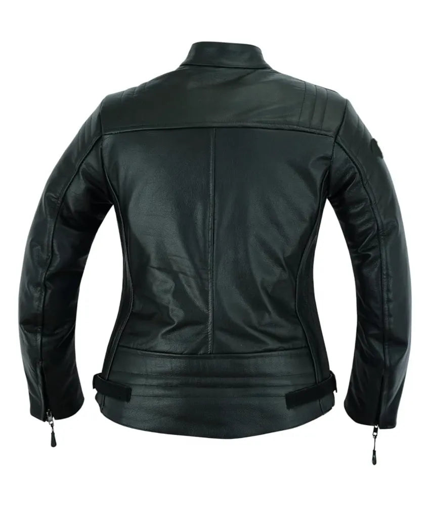 Women Biker Motorbike Leather Jacket - black faux leather jacket