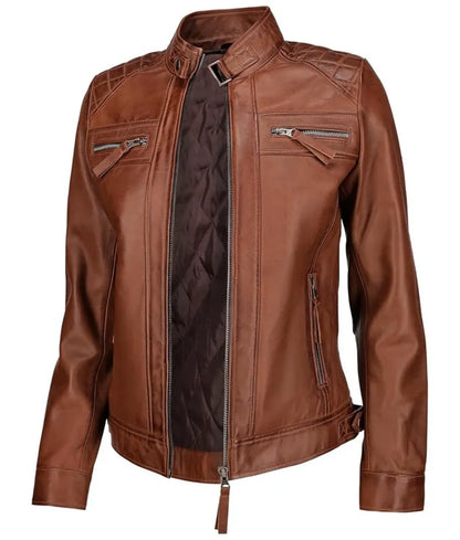 Cafe Racer Leather Jacket - Ladies leather motorcycle jacket