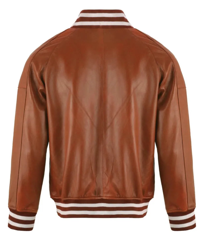 Brown leather bomber jacket - men's leather varsity jacket