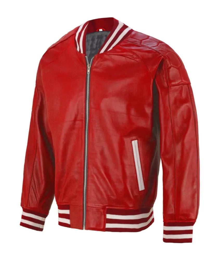 Men's leather varsity jacket - red leather jacket