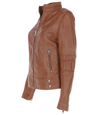 Ladies leather bike jackets - Tan leather jacket