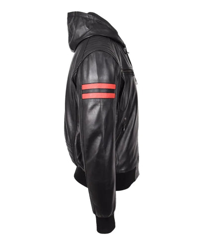 Leather Bomber Jacket Hooded - Black leather jacket