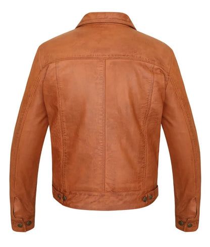 Brown leather bomber jacket - Trucker Leather Jacket