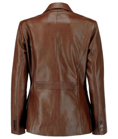 Casual Coat Long Sleeves Suit Style Leather Jacket Women