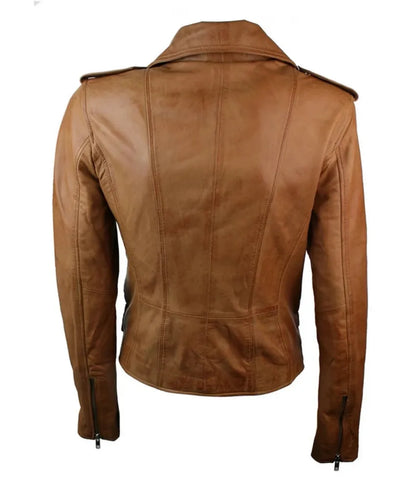 Women's Biker Leather Tan Jacket