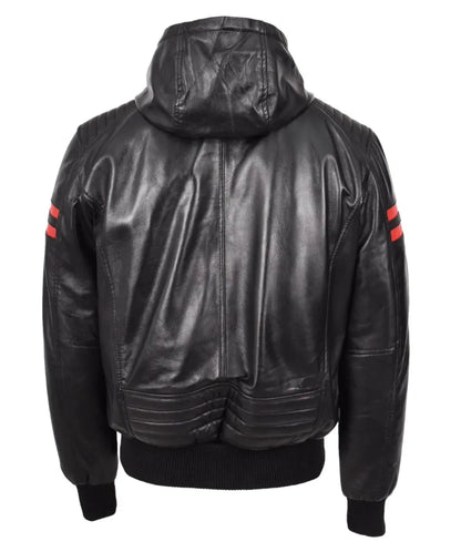 Leather Bomber Jacket Hooded - Black leather jacket