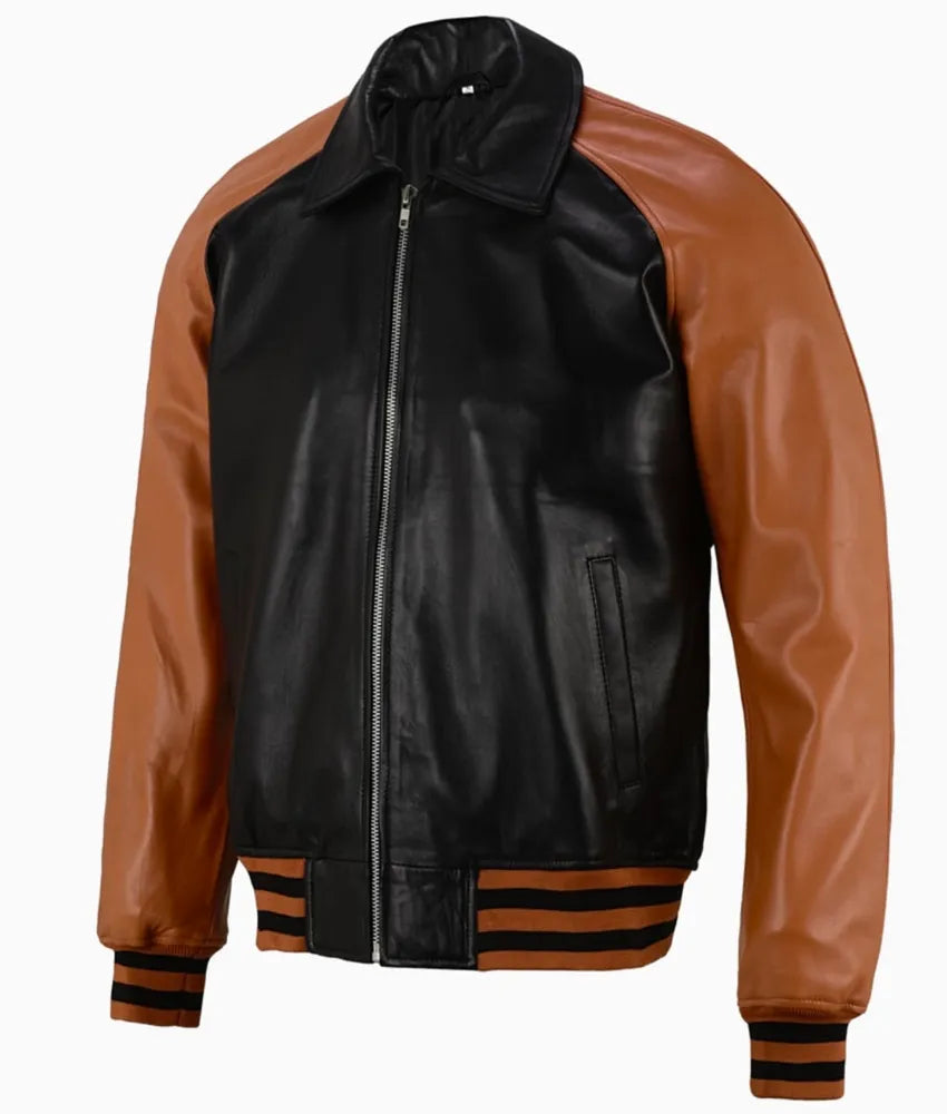 Brown leather bomber jacket - Leather moto jacket