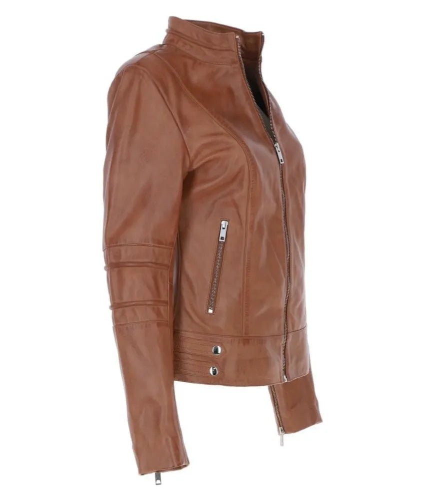 Ladies leather bike jackets - Tan leather jacket