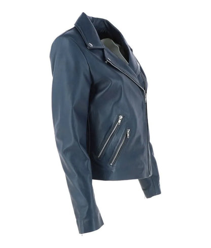 Ladies leather bike jackets - Navy blue leather jacket