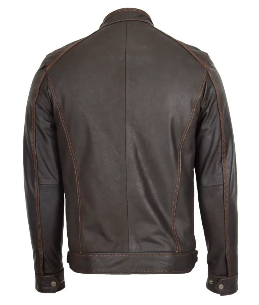 Leather Biker Style Zip Jacket - Cowhide leather jacket